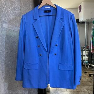 Lane Bryant Women's 2X Blue Cotton Blend Double-Breasted Bryant Blazer Size 20